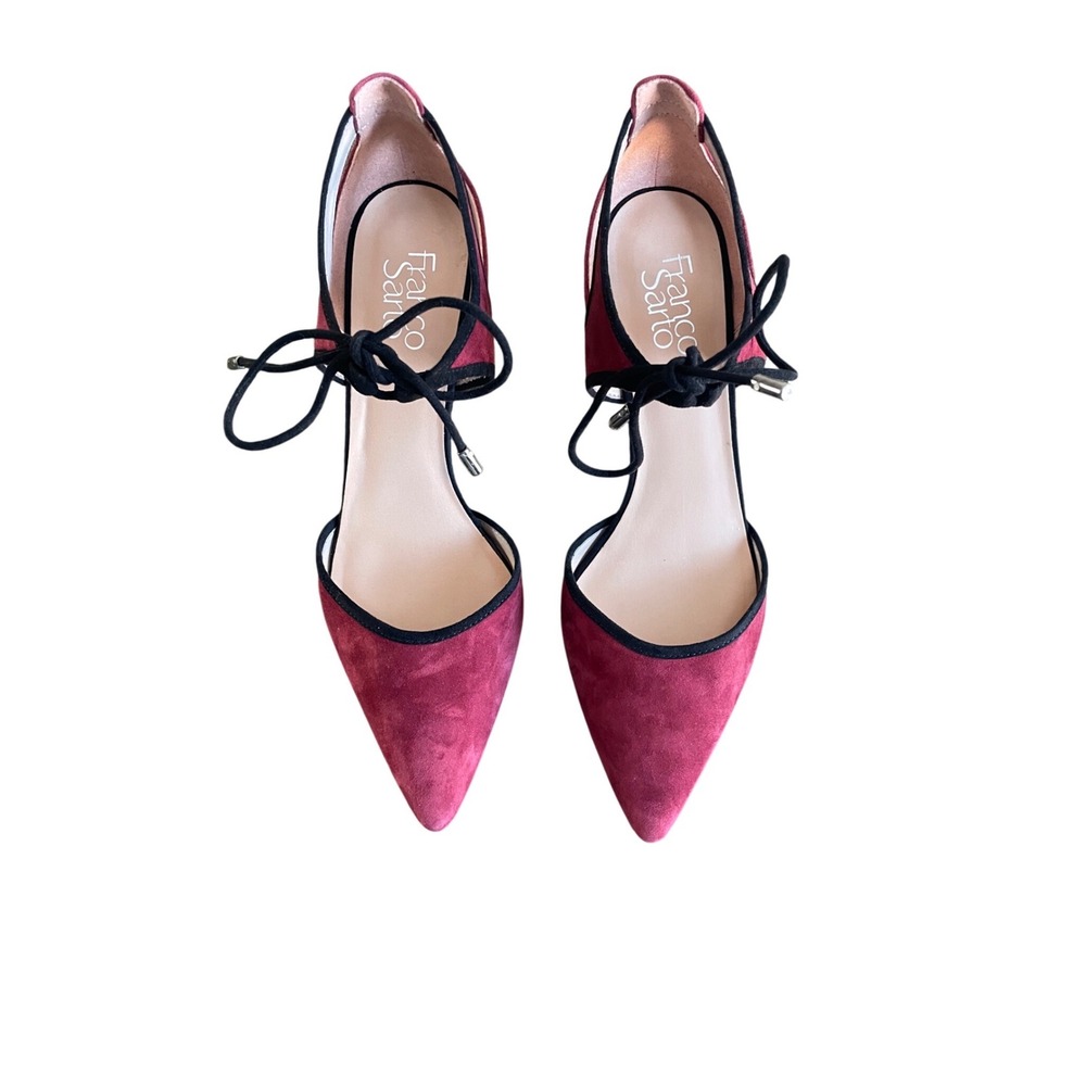 Franco Sarto Darlis Burgundy Suede Lace Up Ankle Tie Kitten Heel Pumps Mens 8.5M